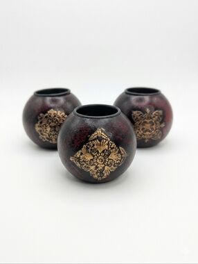 Vintage Gold Medallion Resin Sphere Candle Holders | Set of 3